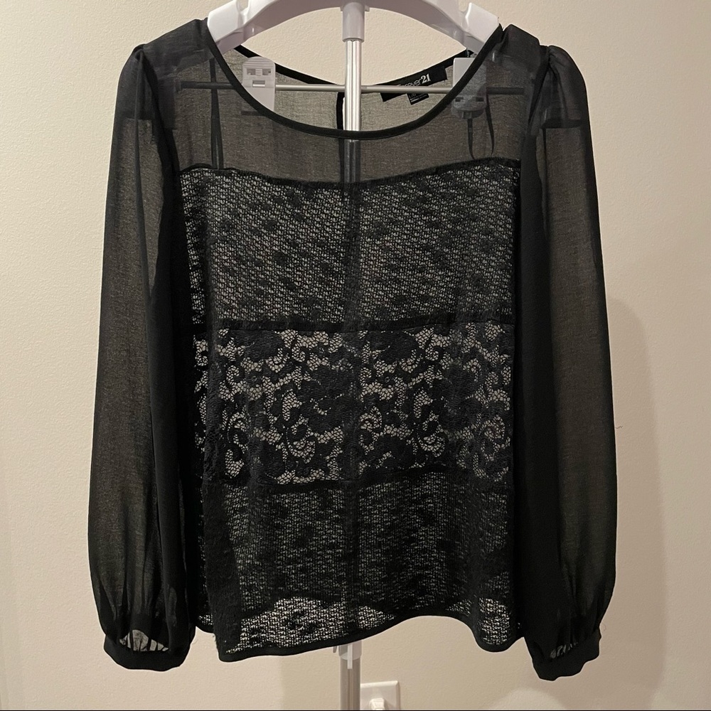 Black blouse with mixed lace front